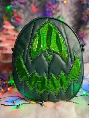Black Friday sale Handcrafted Rotten Egg Bag: Forest Green And High Shine Glitter Green