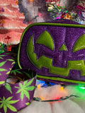Handcrafted Small Happy Face Belt Bag : Purple Glitter and Green Glitter