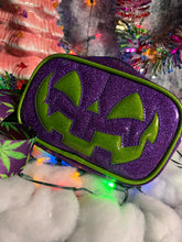 Load image into Gallery viewer, Handcrafted Small Happy Face Belt Bag : Purple Glitter and Green Glitter