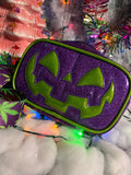 Handcrafted Small Happy Face Belt Bag : Purple Glitter and Green Glitter