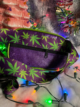 Load image into Gallery viewer, Handcrafted Small Happy Face Belt Bag : Purple Glitter and Green Glitter