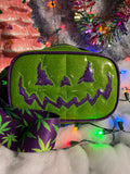 Handcrafted Small Bad Company Box bag : Green Glitter with Purple Glitter