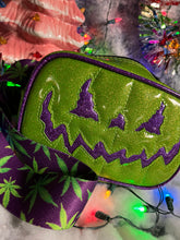 Load image into Gallery viewer, Handcrafted Small Bad Company Box bag : Green Glitter with Purple Glitter