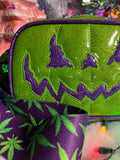 Handcrafted Small Bad Company Box bag : Green Glitter with Purple Glitter