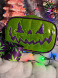 Handcrafted Small Bad Company Box bag : Green Glitter with Purple Glitter