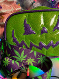 Handcrafted Small Bad Company Box bag : Green Glitter with Purple Glitter