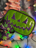 Handcrafted Small Bad Company Box bag : Green Glitter with Purple Glitter