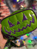 Handcrafted Small Bad Company Box bag : Green Glitter with Purple Glitter
