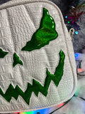 Handcrafted Square Bad Company Bag: Flat white Croc and High shine Green Glitter
