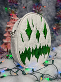 Handcrafted We Stay Creepy Bag: Flat White Croc and High shine Green Glitter