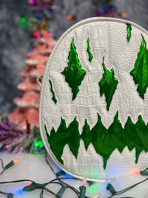 Sale Handcrafted We Stay Creepy Bag: Flat White Croc and High shine Green Glitter