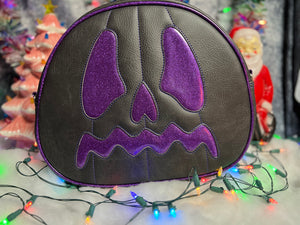 Handcrafted Scared Stiff Pumpkin bag/ Black and Purple Glitter - Crossbody Discontinued
