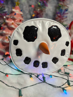 Handcrafted Snowman bag: Patent White with glitter black and Orange nose