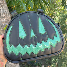 Load image into Gallery viewer, Handcrafted MissChievous Handbag- Black and Glitter Seafoam Green
