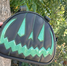 Load image into Gallery viewer, Handcrafted MissChievous Handbag- Black and Glitter Seafoam Green