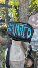 Load image into Gallery viewer, Hand Crafted : Small square Haunted Bag Black and Blue Glitter