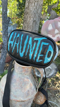 Load image into Gallery viewer, Hand Crafted : Small square Haunted Bag Black and Blue Glitter