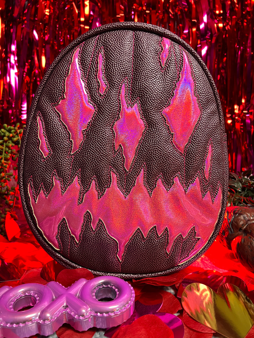 Handcrafted We Stay Creepy bag: Mauve bevelled material and Pink Iridescent