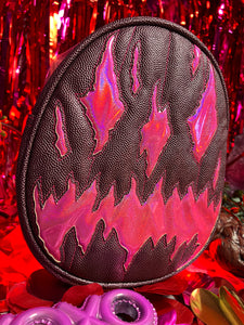Handcrafted We Stay Creepy bag: Mauve bevelled material and Pink Iridescent