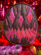 Load image into Gallery viewer, Handcrafted We Stay Creepy bag: Mauve bevelled material and Pink Iridescent