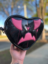 Load image into Gallery viewer, Hand Crafted: Small Triste Heart/ black Glitter and Hot Pink