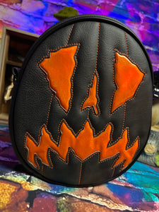 Handcrafted Scaredy Cat Bag: Black and Orange Iridescent