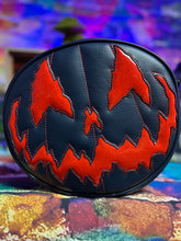 Load image into Gallery viewer, Handcrafted Stark Raving Bag: Midnight Blue and Neon Red Glitter