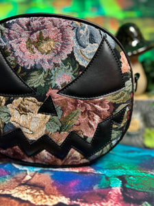 Pre order Hand Crafted : Mean Face Floral Tapestry bag - Black