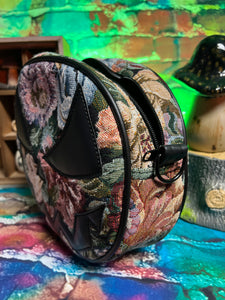 Pre order Hand Crafted : Mean Face Floral Tapestry bag - Black