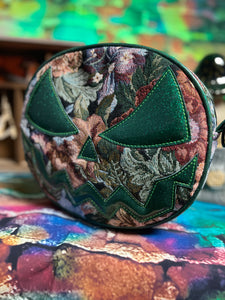 Hand Crafted : Mean Face Floral Tapestry bag - Green Glitter