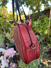 Load image into Gallery viewer, Handcrafted Too Bad Pumpkin bag/Red Croc with Gold accents and champagne