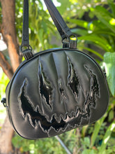 Load image into Gallery viewer, Handcrafted Too Bad Pumpkin bag/ Black and Patent Vinyl