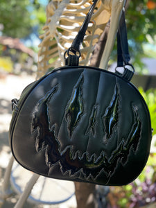 Handcrafted Too Bad Pumpkin bag/ Black and Patent Vinyl