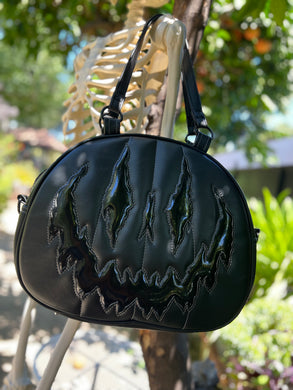 Handcrafted Too Bad Pumpkin bag/ Black and Patent Vinyl