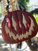 Load image into Gallery viewer, Handcrafted Too Bad Pumpkin bag/Red Croc with Gold accents and champagne
