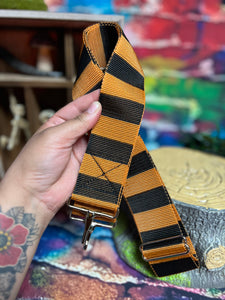 Hand-crafted Long Webbing Strap: black and orange Striped