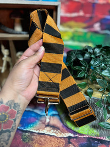 Hand-crafted Long Webbing Strap: black and orange Striped