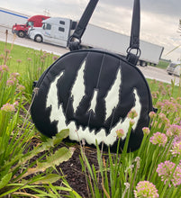 Load image into Gallery viewer, Handcrafted Too Bad Pumpkin bag/ Black and Glo-in-the-Dark White cross body Handbag
