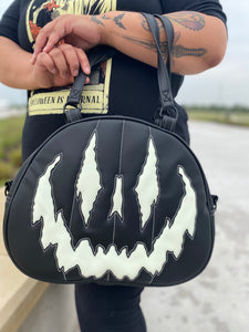 Handcrafted Too Bad Pumpkin bag/ Black and Glo-in-the-Dark White cross body Handbag