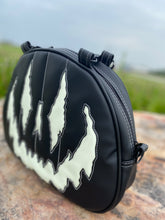 Load image into Gallery viewer, Handcrafted Too Bad Pumpkin bag/ Black and Glo-in-the-Dark White cross body Handbag