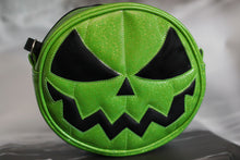 Load image into Gallery viewer, Green Glitter Jack O&#39;Lantern Bag with Black Eyes and Mouth