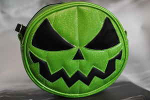 Green Glitter Jack O'Lantern Bag with Black Eyes and Mouth
