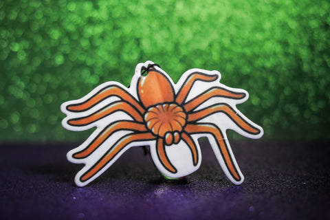 Orange spider hanging car freshener. 