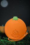 Back view of jack-o-lantern wallet debossed with Pumpkin Kult logo