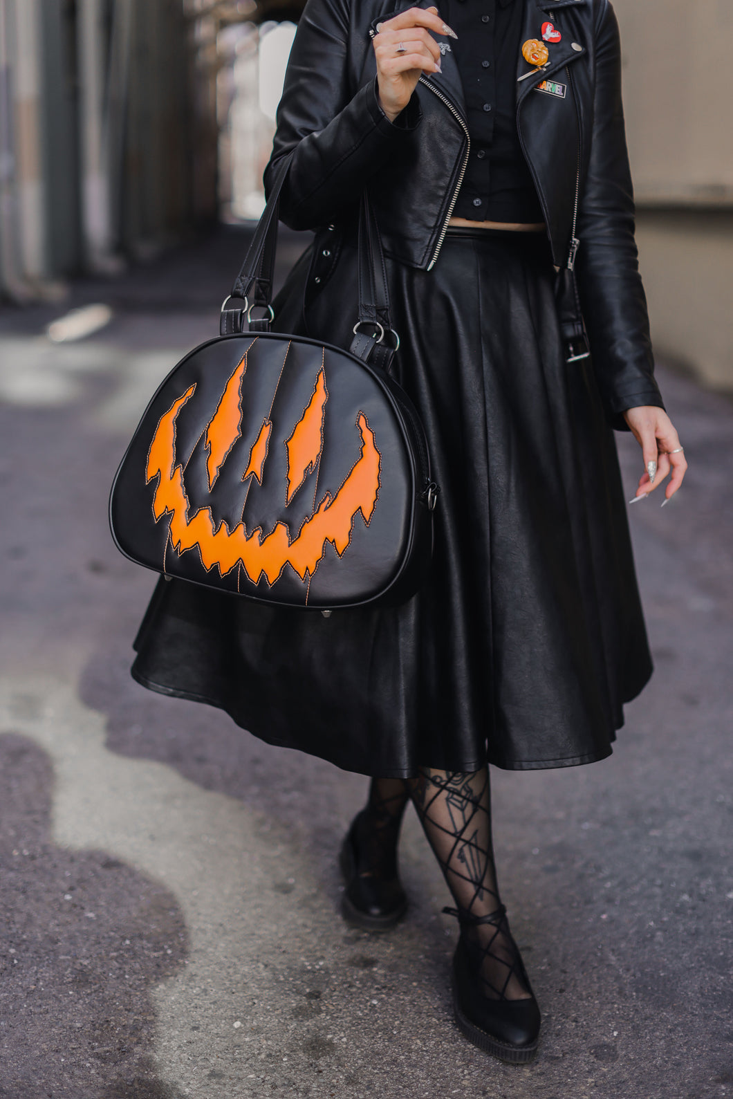 Handcrafted Too Bad Pumpkin bag/ Black and Orange-Handbag/Crossbody Dual