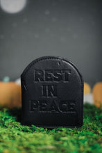 Load image into Gallery viewer, Black headstone wallet debossed with &quot;Rest In Peace&quot;