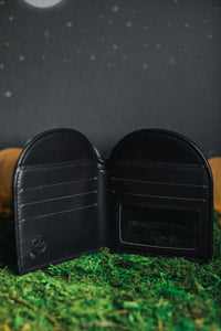 Inside view  of black headstone wallet.