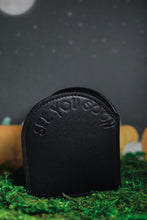 Load image into Gallery viewer, Back view of headstone wallet debossed with &quot;see you soon&quot;