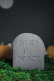 Grey headstone wallet debossed with "Rest In Peace" 