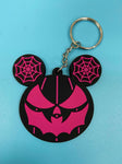 Black and pink bat mouth jack-o-lantern with spiderweb mouse ears keychain.